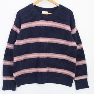 Olive + Oak Sweater Womens Navy Blue Striped Pullover Long Sleeve Crewneck XL